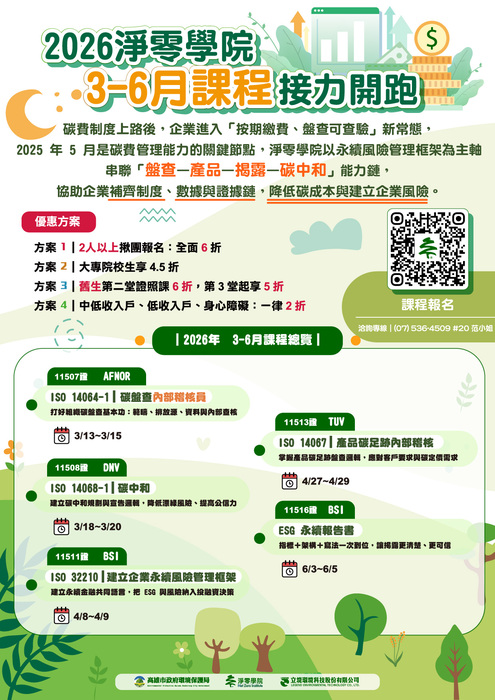 淨零學院3-6月課程與優惠方案圖片